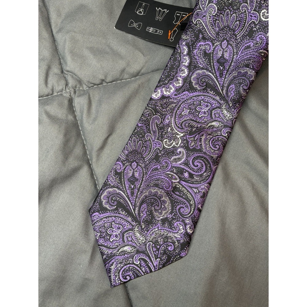 Barry.Wang purple paisley silk necktie New With Tags Tie Fancy Wedding